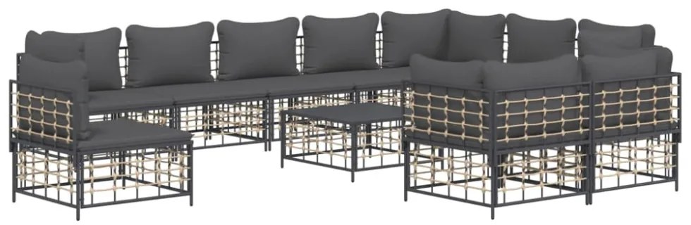 vidaXL 11 részes antracitszürke polyrattan kerti ülőgarnitúra párnával