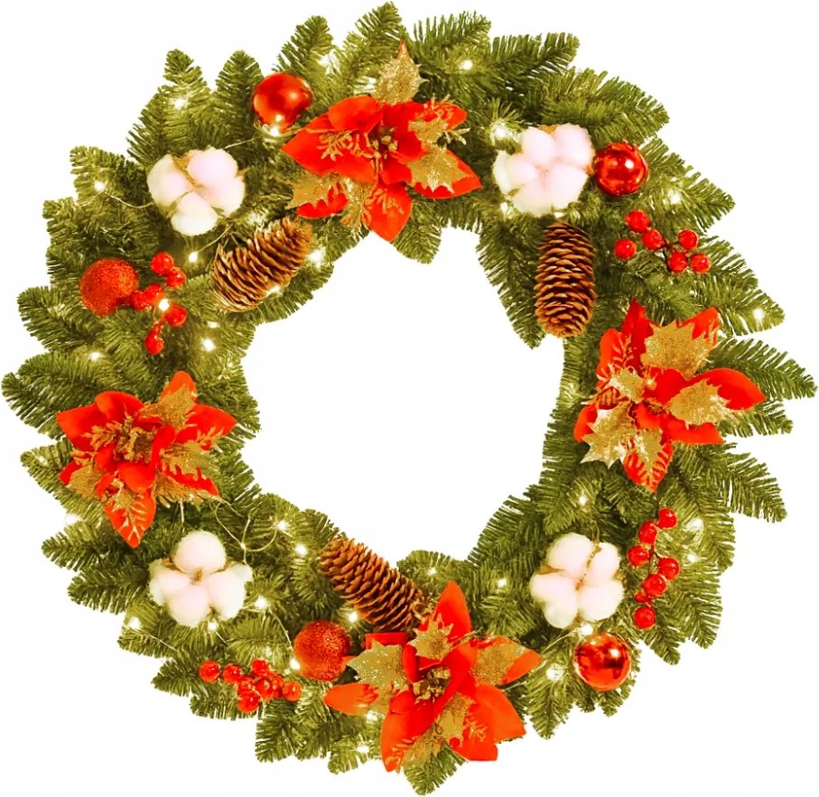 Karácsonyi koszorú ajtódísz dekoráció LED-es karácsonyi dekoráció 38 cm