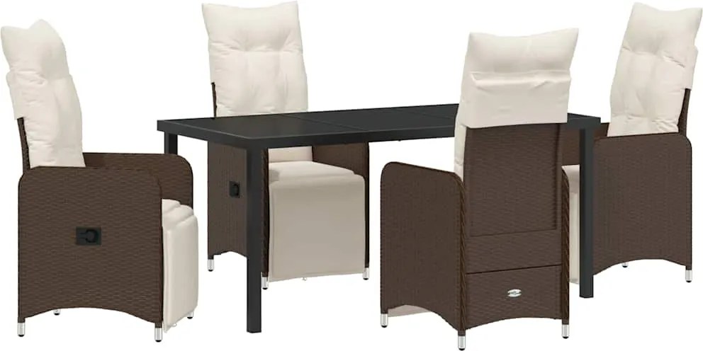 vidaXL Kert étkező szett párnával 5 pcs Barna polirattan