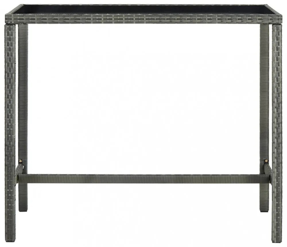 szürke polyrattan és üveg kerti bárasztal 130 x 60 x 110 cm