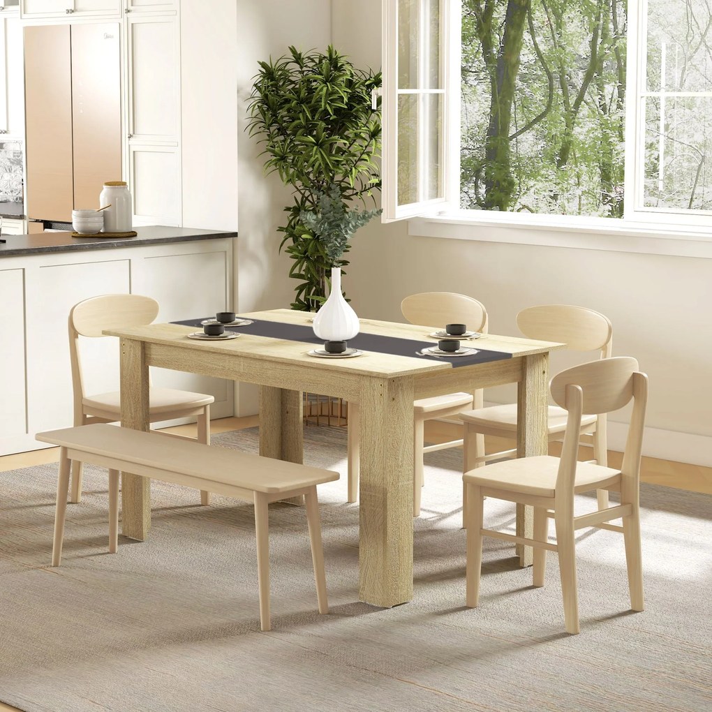 HOMCOM Étkezőasztal Konyhai Asztal 6 Személyre, Skandináv Stílusban, Természetes Fa és Fekete, 140L x 90W x 75H cm | Aosom