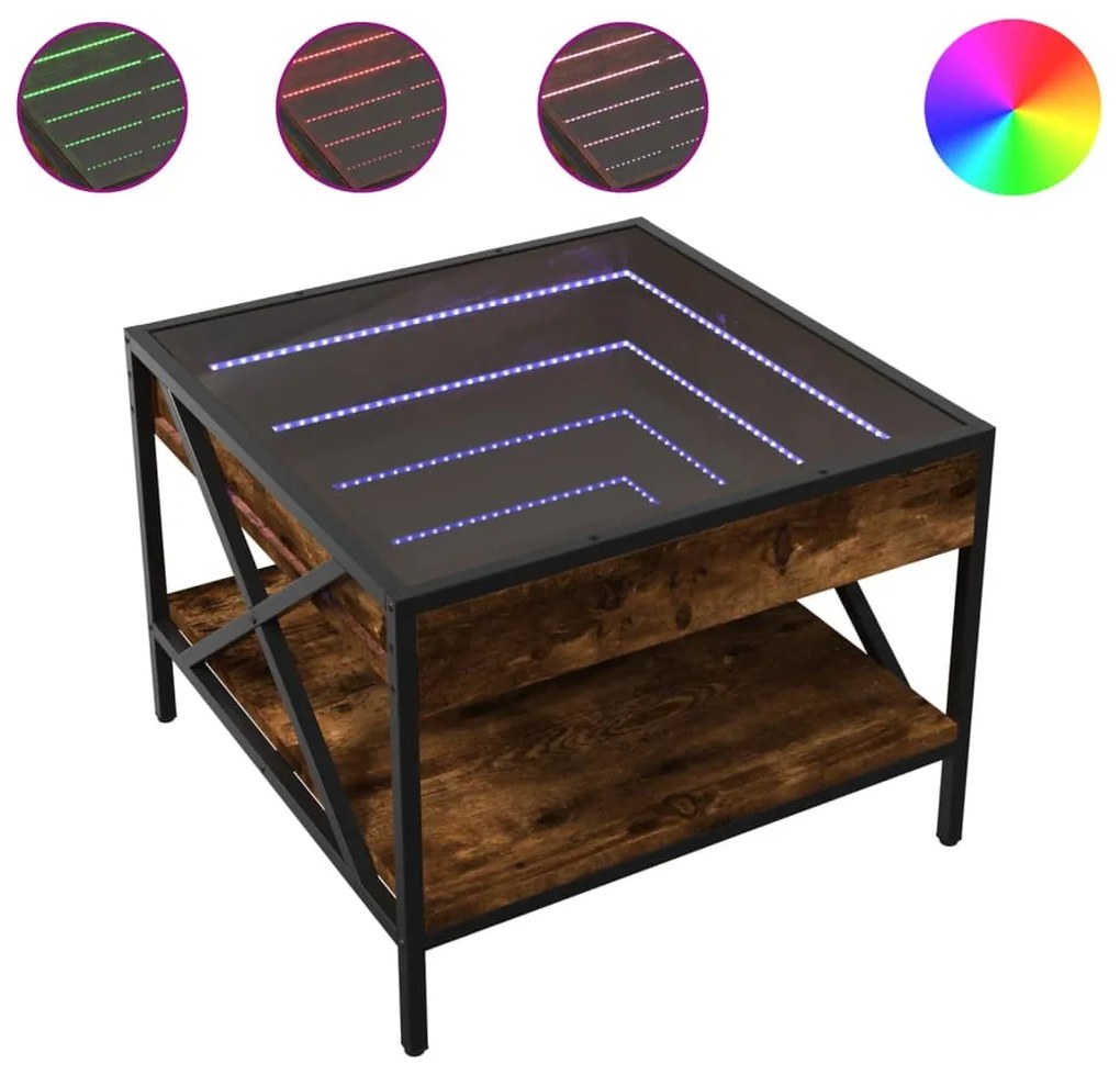 Füstös tölgy végtelen hatású LED-es dohányzóasztal 50x50x38 cm