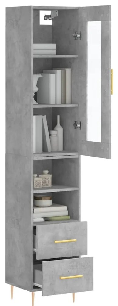 Betonszürke szerelt fa magasszekrény 34,5x34x180 cm