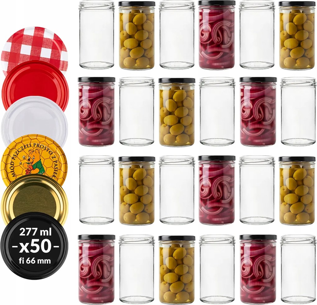 50x Befőttesüveg Kupakkal 66 mm 275 ml-ES Befőttesüveg Lekvártartóval