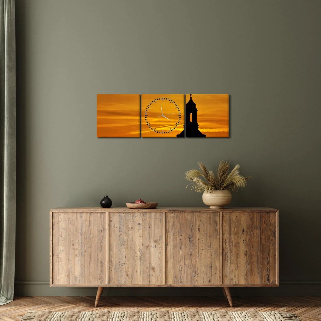 Templom a naplementében képe (órával) (90x30 cm)