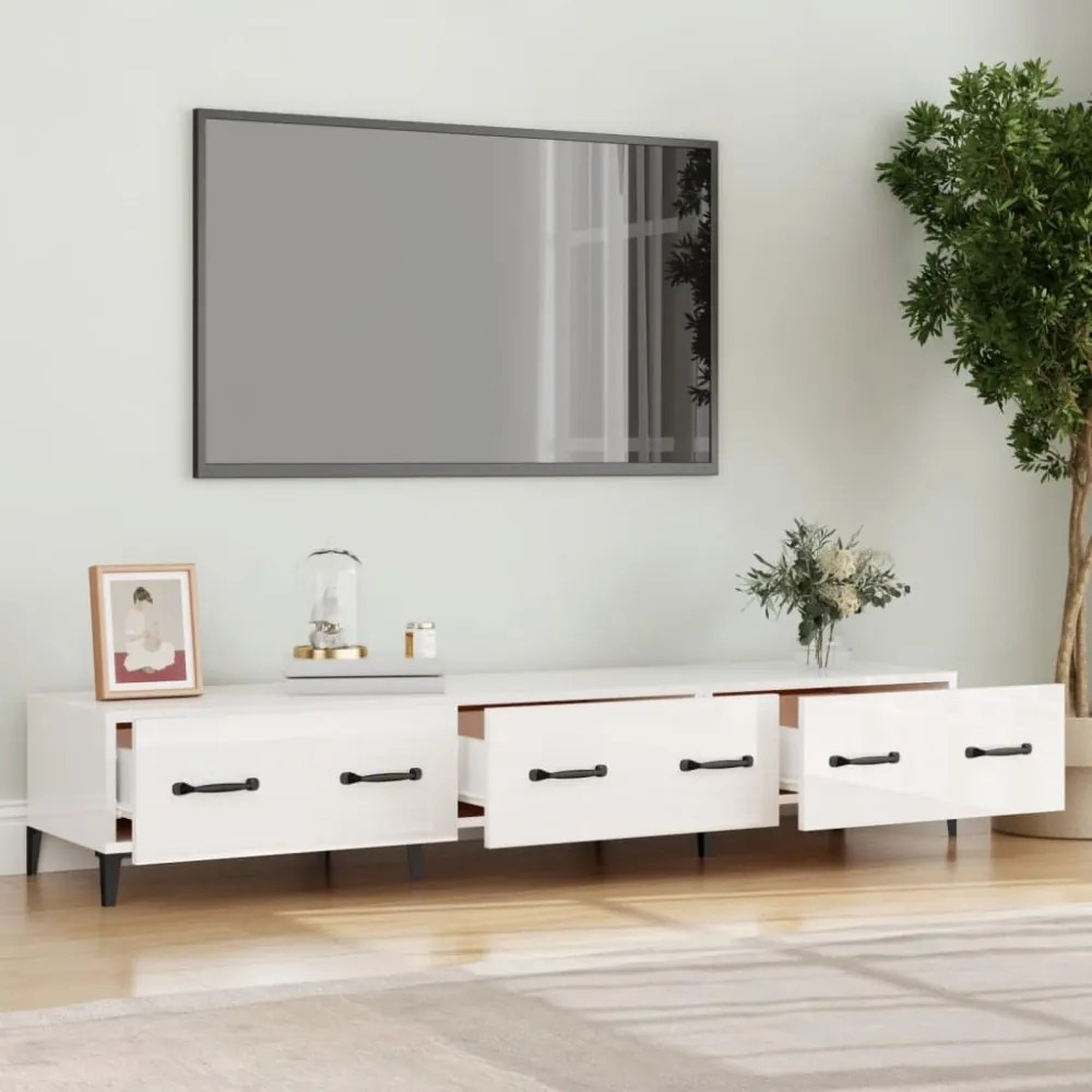 fehér magasfényű szerelt fa TV-szekrény 150x34,5x30 cm