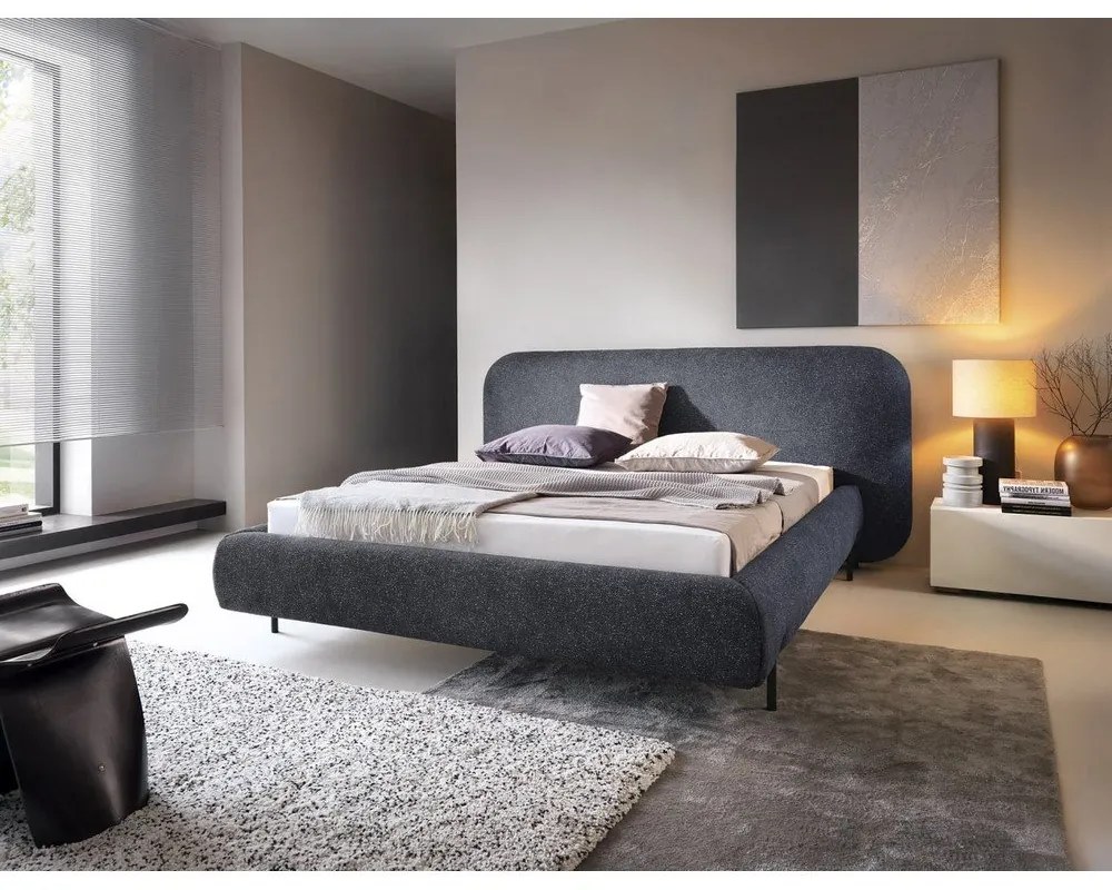 Kék kárpitozott ágyneműtartós franciaágy ágyráccsal 160x200 cm Pointt – ELTAP