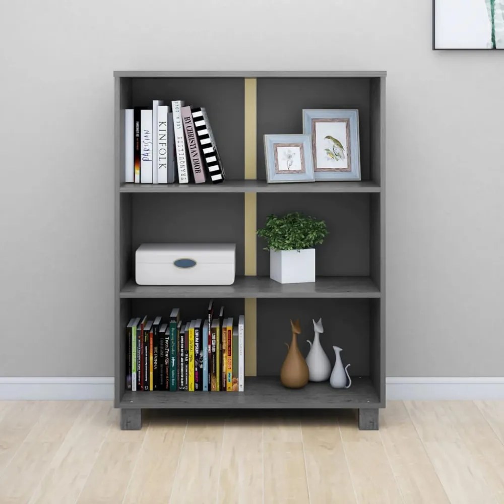 HAMAR sötétszürke tömör fenyőfa könyvszekrény 85 x 35 x 112 cm
