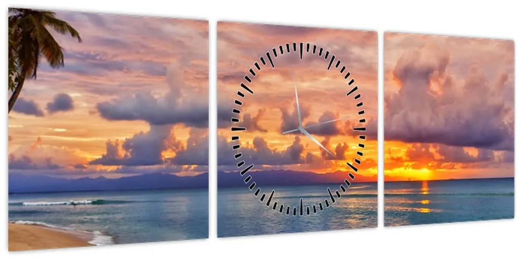 Kép - Naplemente a tengerparton (órával) (90x30 cm)
