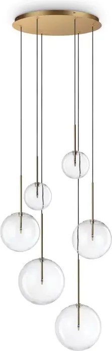 IDEAL LUX EQUINOXE SP6 OTTONE 317243 sárgaréz függőlámpa – prémium olasz design lebegő üveggömbökkel