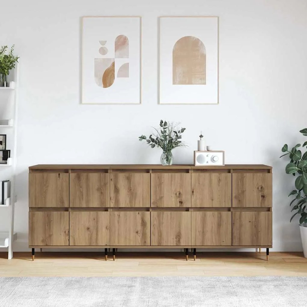 Oldalszekrények 3 pcs kézműves tölgy 180 x 35 x 70 cm Faanyag