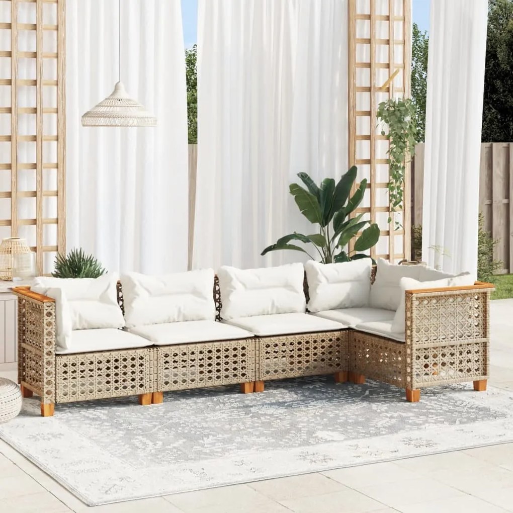 5 részes bézs polyrattan kerti ülőgarnitúra párnákkal