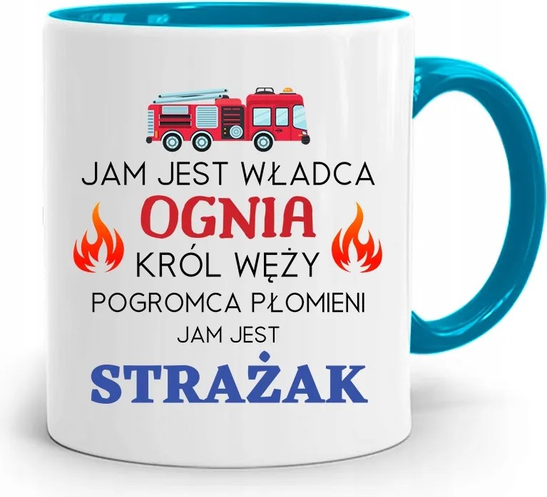 Kék Bögre Tűzoltónak Én Vagyok A Tűz Ura fényképes nyomattal