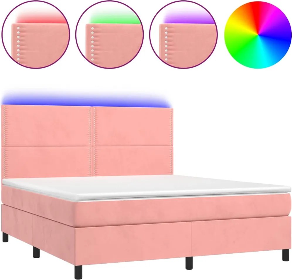vidaXL rózsaszín bársony rugós és LED-es ágy matraccal 160x200 cm