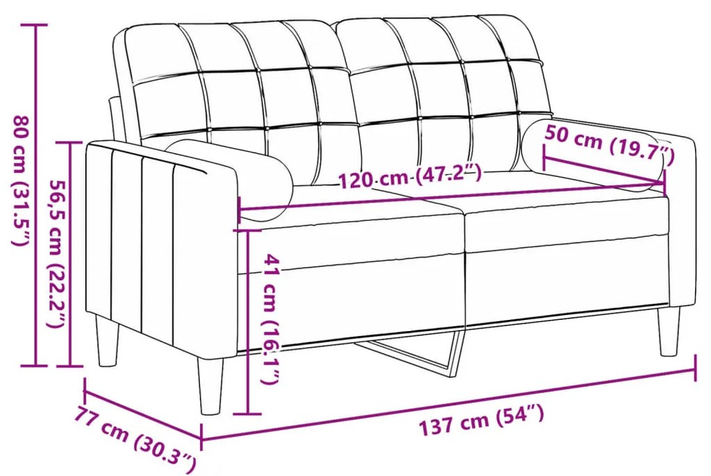 vidaXL 2 személyes rózsaszín bársony kanapé díszpárnákkal 120 cm