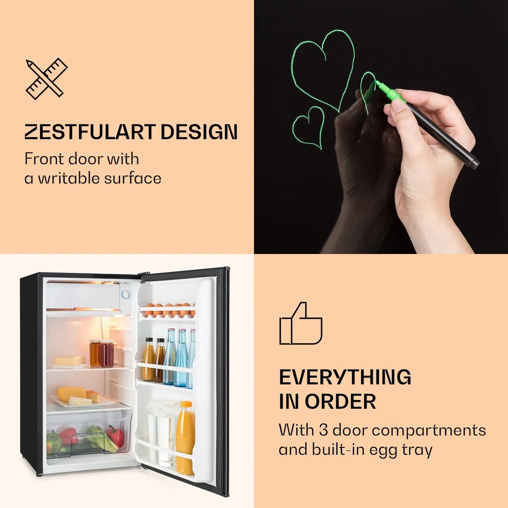 Klarstein Spitzbergen Uni, kombinált hűtőszekrény, 91 liter, E energiahatékonysági osztály, fekete