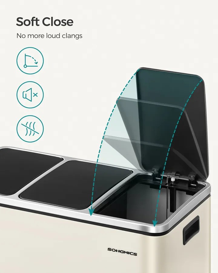 3 rekeszes konyhai szemetes, 18L, pedálos, homokbézs