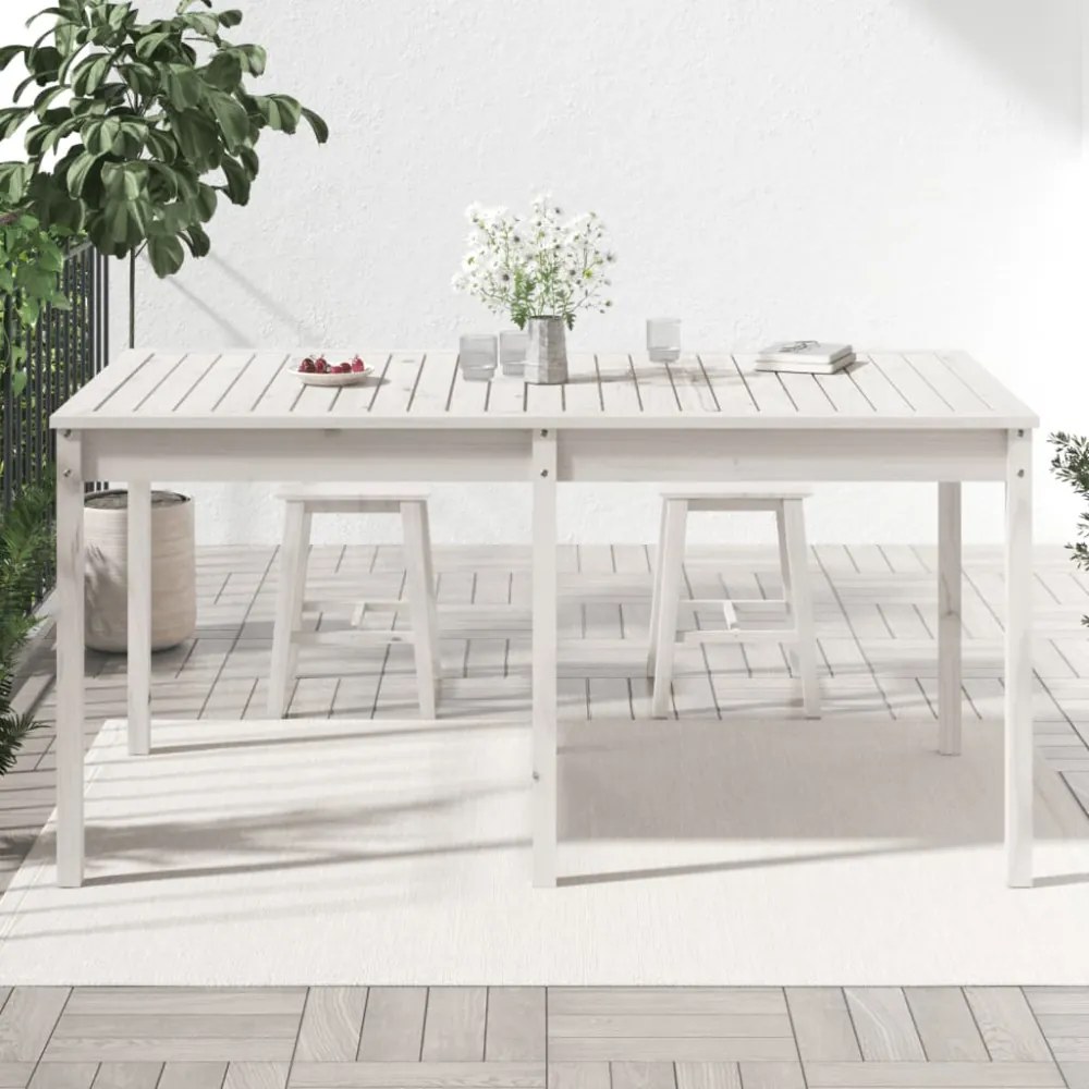 fehér tömör fenyőfa kerti asztal 159,5 x 82,5 x 76 cm