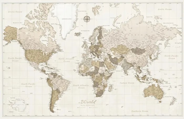 Vászonkép világtérkép parafatáblával 70x50