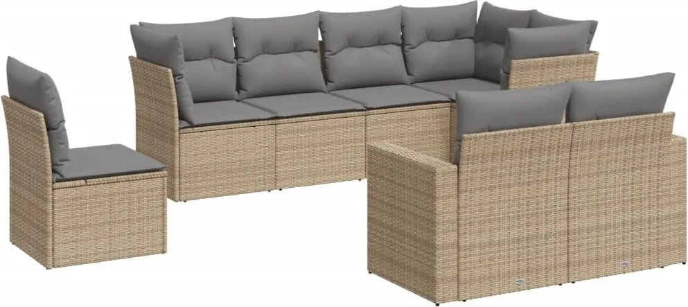 vidaXL 8 részes bézs polyrattan kerti ülőgarnitúra párnával