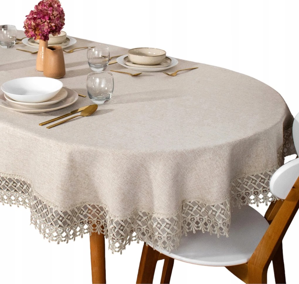 Abrosz Ovális sima Bézs gipiura 130x180 Ovális utánzat Len csipke