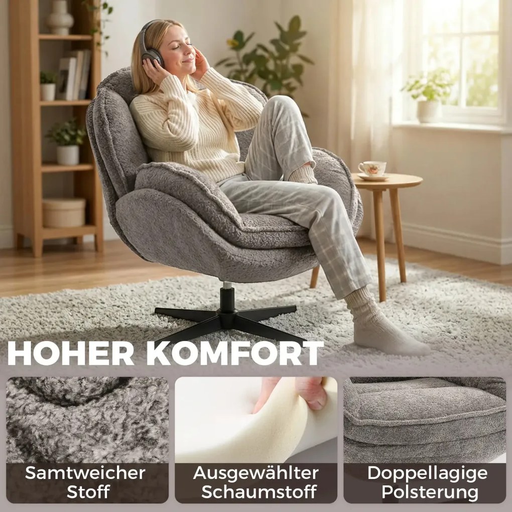 HOMCOM Modern wingback fotel, bársony fotel négycsillagos talppal, S-rugókkal, szürke