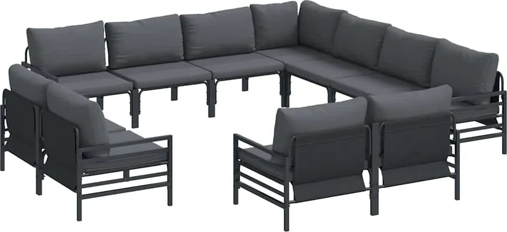 vidaXL Kerti Kanapé Szett párnával 11 pcs Fekete Acél