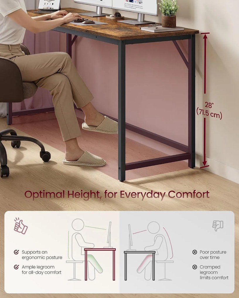 Íróasztal fém kerettel, kis irodai asztal, 140 cm, rusztikus barna