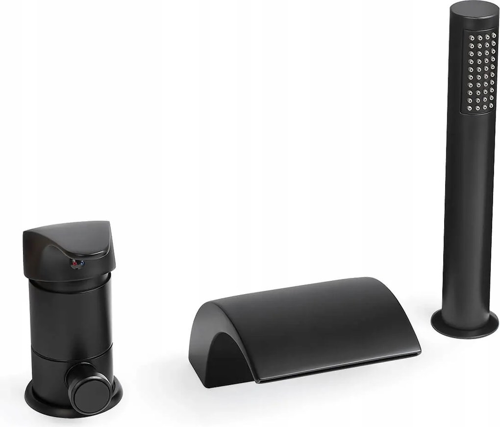 Fekete Kádtöltő Csaptelep 3 Lyukas Kád Csaptelep Szett Vízesés Funkcióval