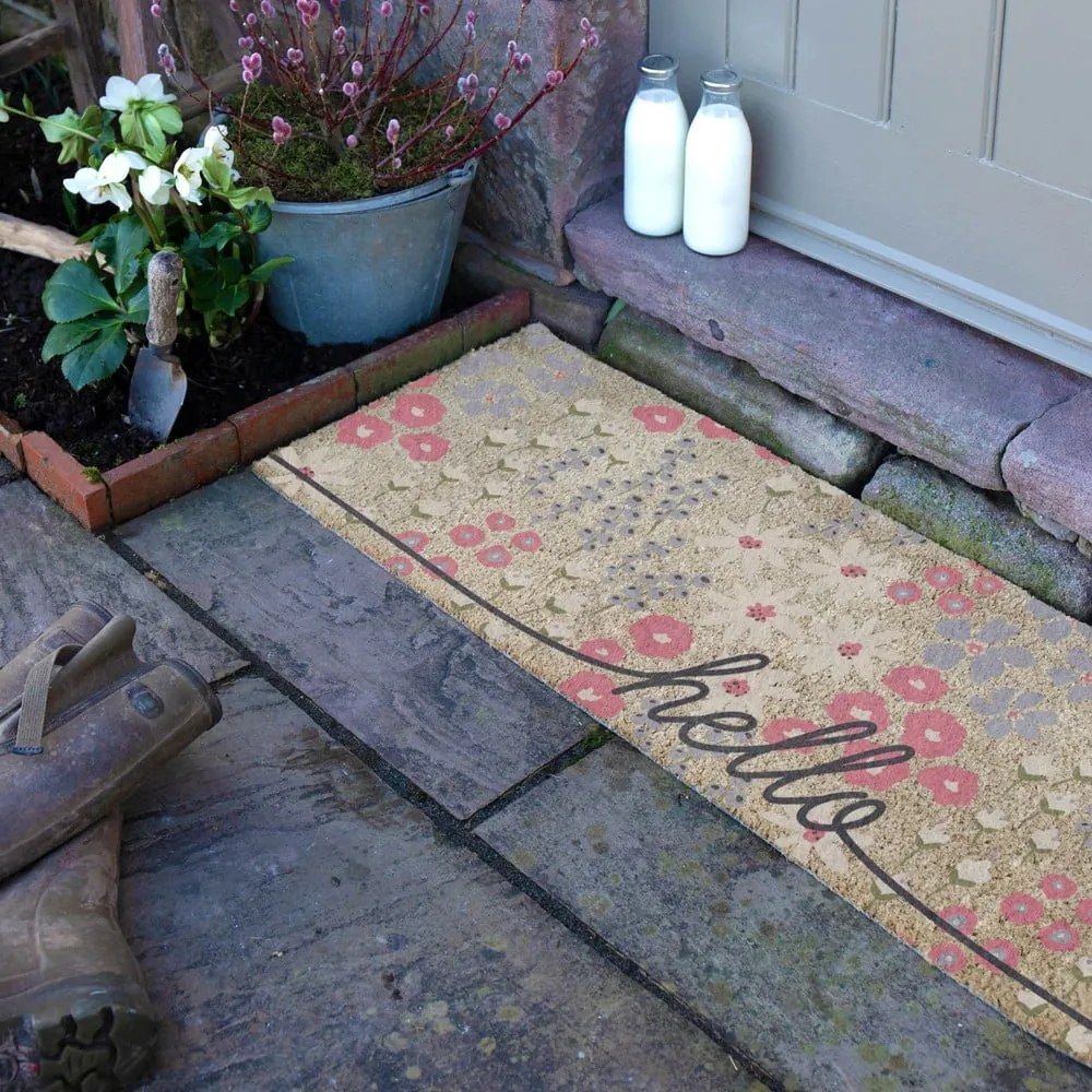 Kókuszrost lábtörlő 40x120 cm Hello Scribbly Floral – Artsy Doormats