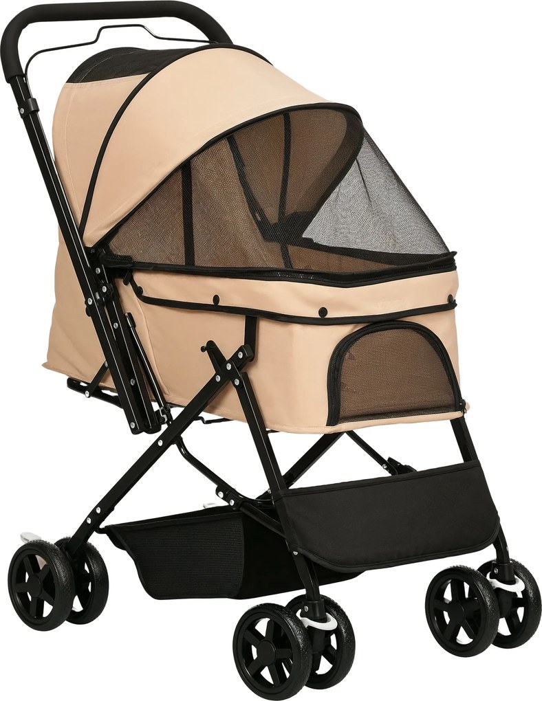 PawHut Kisállat Babakocsi Kutyák és Macskák Számára - Pet Wagon - Oxford Barna 76.5 x 52 x 95 cm | Aosom