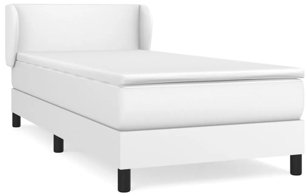 fehér műbőr rugós ágy matraccal 100 x 200 cm