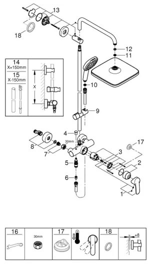 GROHE 26985001 - Zuhanyrendszer VITALIO COMFORT 250 250 × 250 mm fényes króm