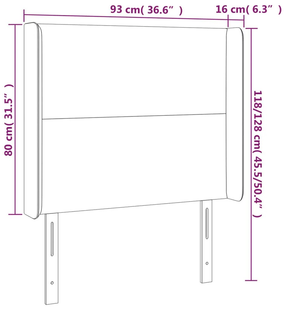 sötétszürke szövet LED-es fejtámla 93x16x118/128 cm