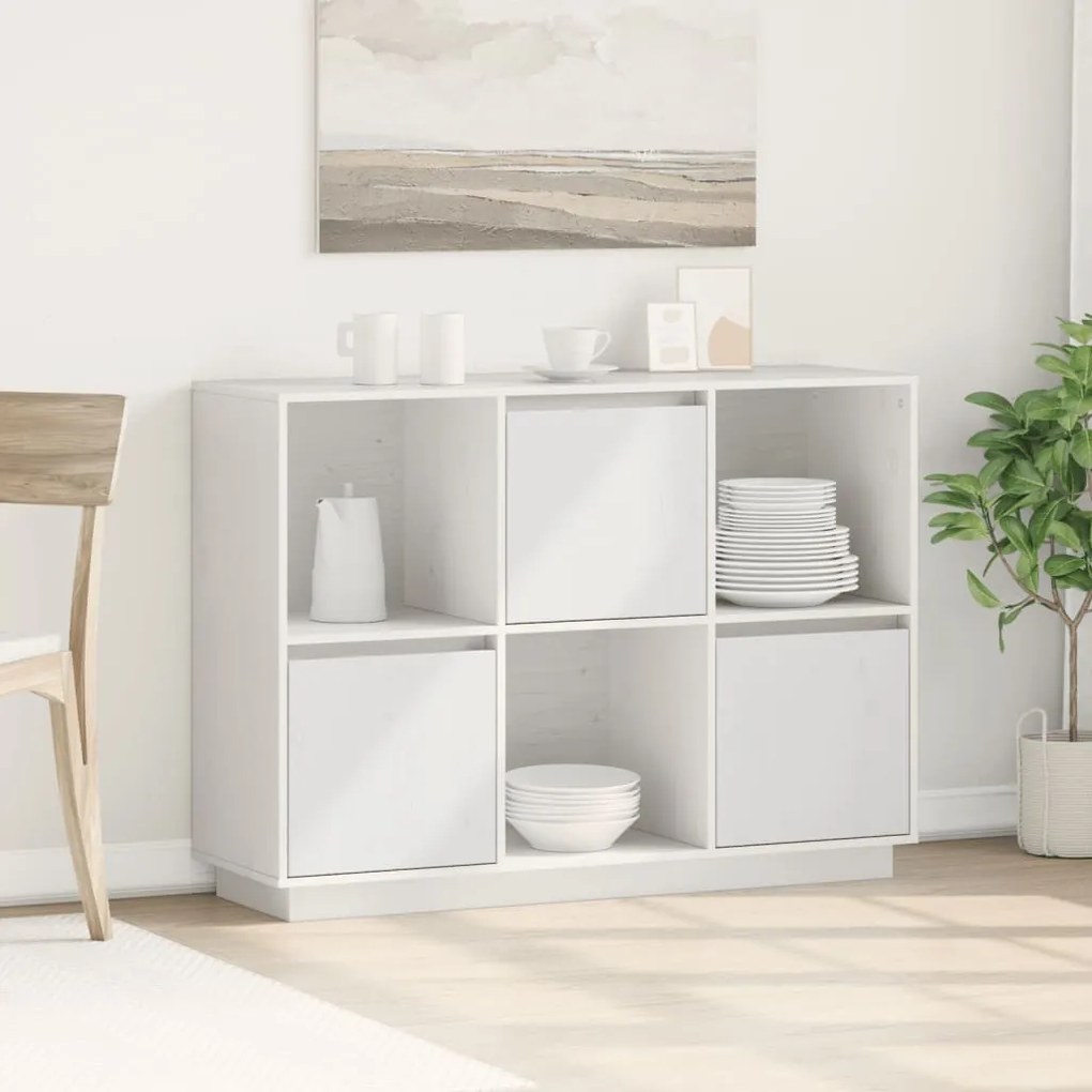 fehér tömör fenyőfa tálalószekrény 110,5x35x80 cm