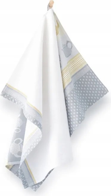 Konyhai törlőkendő Kancsók 50x70cm szürke-sárga 100% pamut