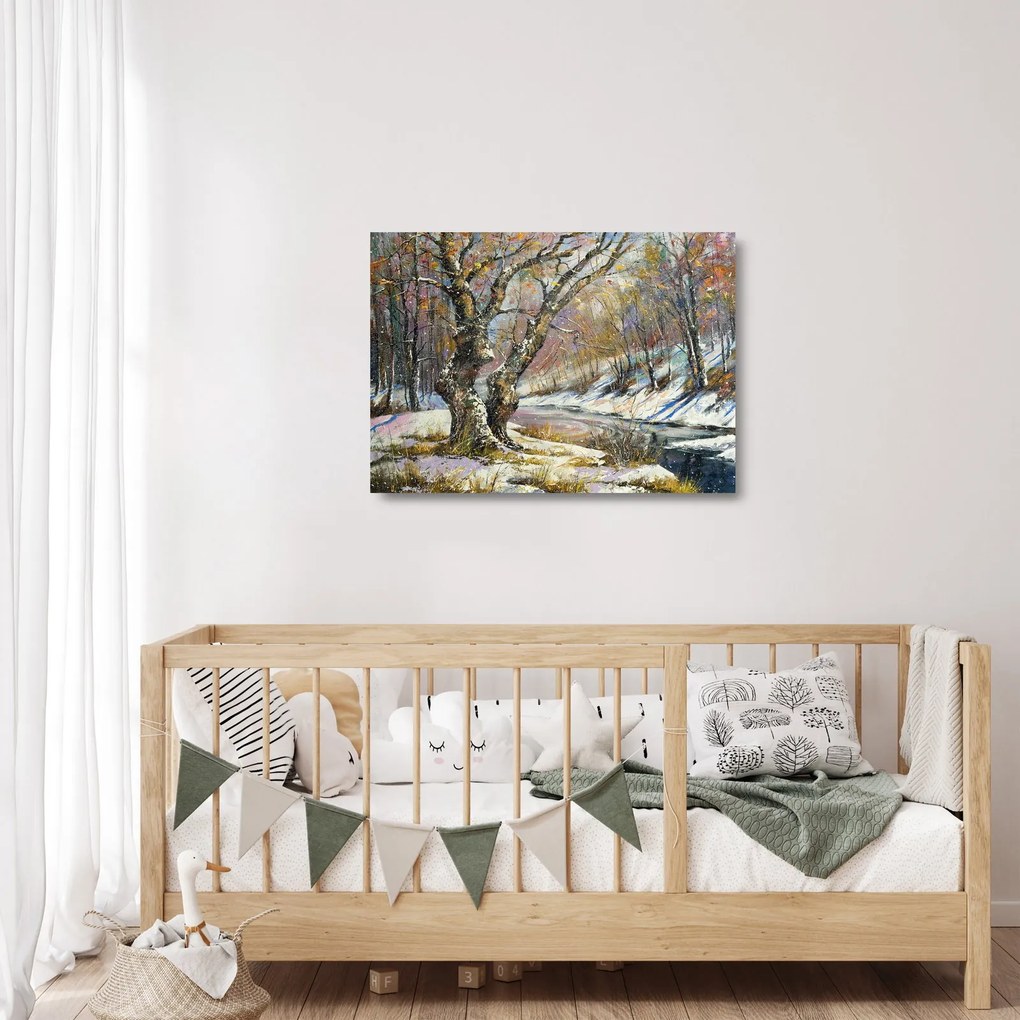 Egy festett téli táj képe (üvegen) (70x50 cm)
