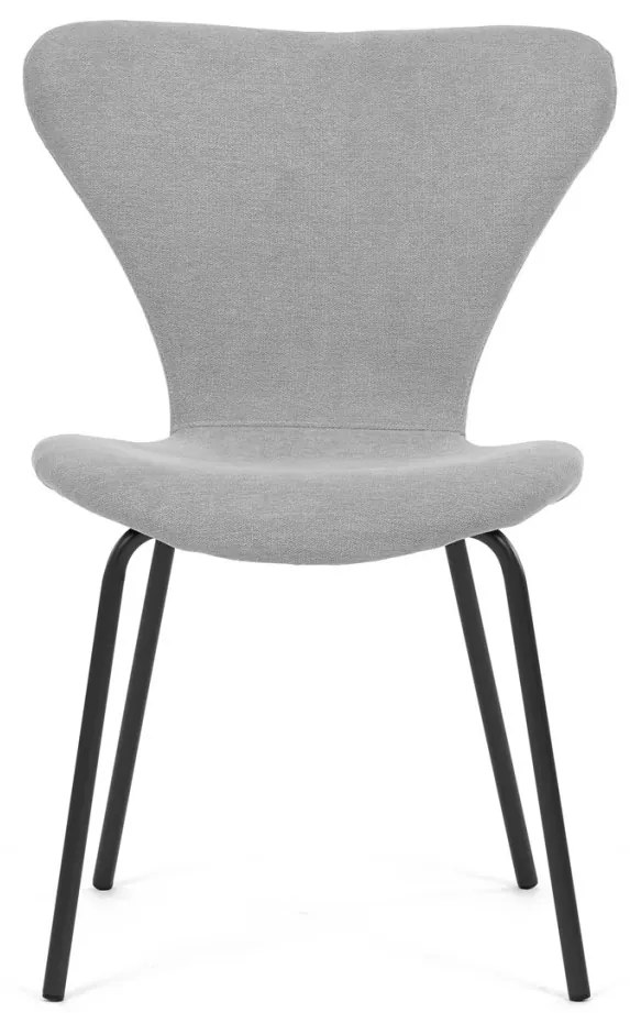 Scaun de sufragerie, material gri argintiu, picioare metalice negre