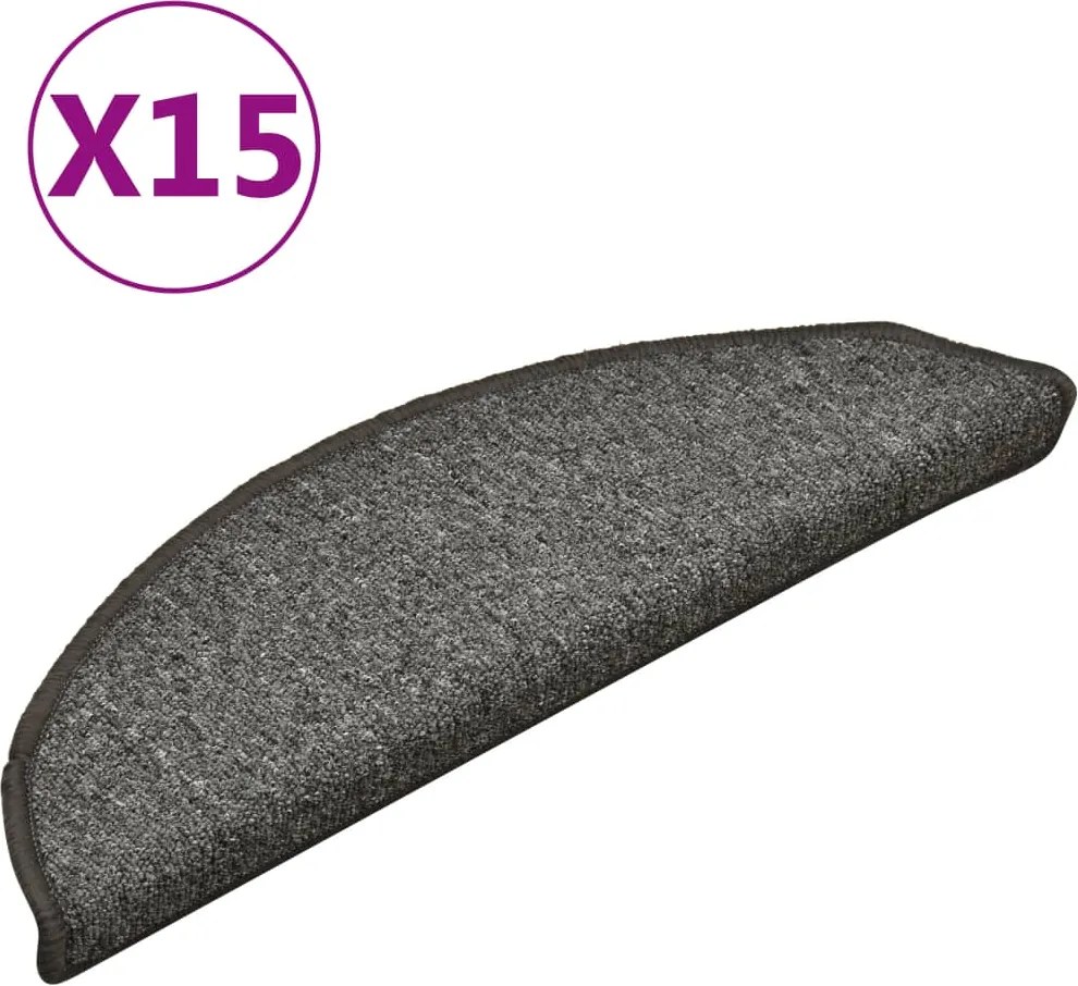 vidaXL 15 db sötétszürke félkör alakú lépcsőszőnyeg 56 x 17 x 3 cm