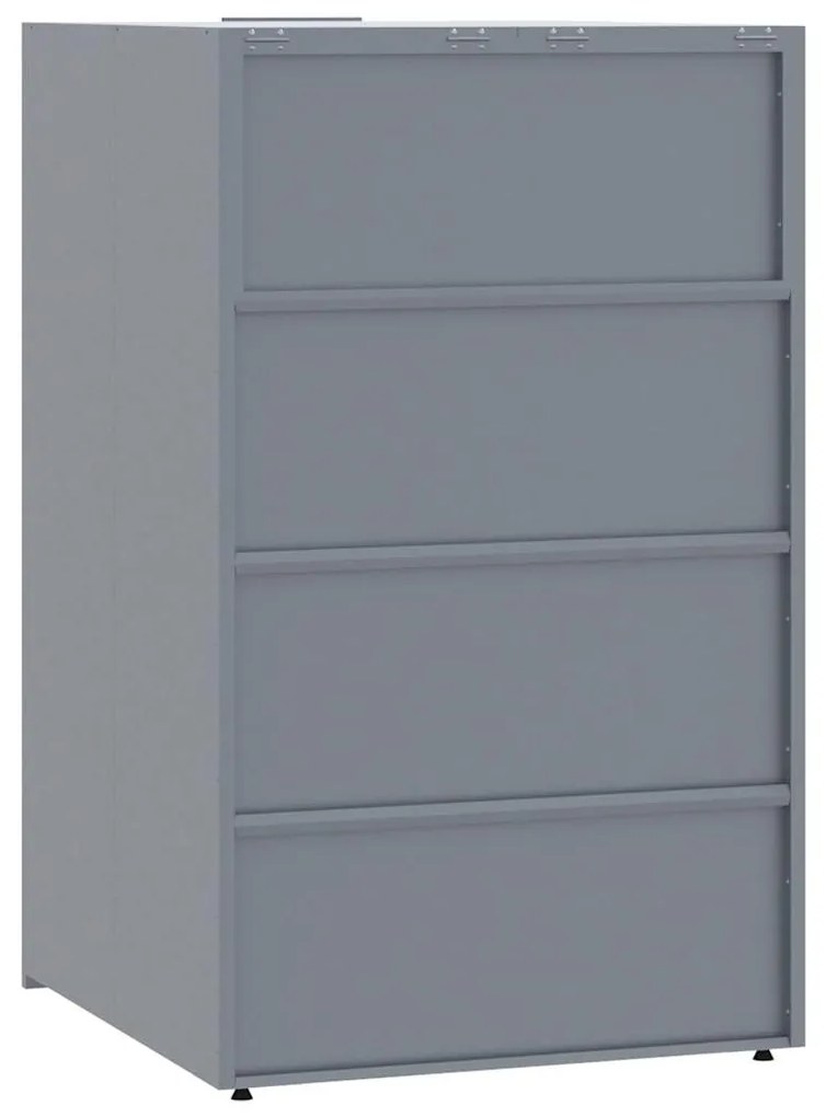 szürke acél kerekes tároló 6 szemeteskukához 414 x 79 x 117 cm