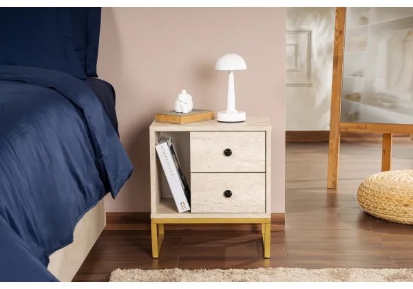 Éjjeliszekrény GLIMMER 50x45,2 cm bézs/arany