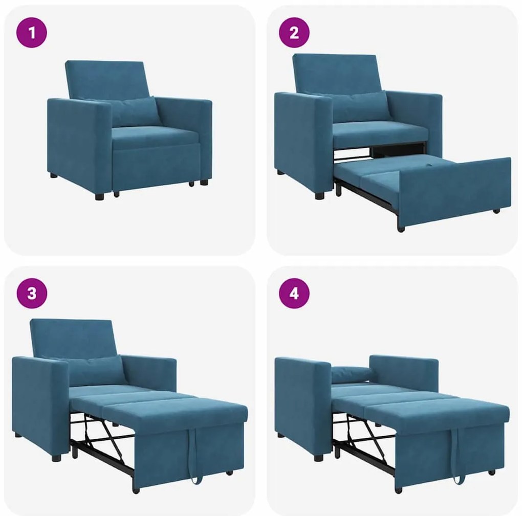 Egyszemélyes kanapéágy kerekekkel Kék 90 x 165 x 87 cm Bársony