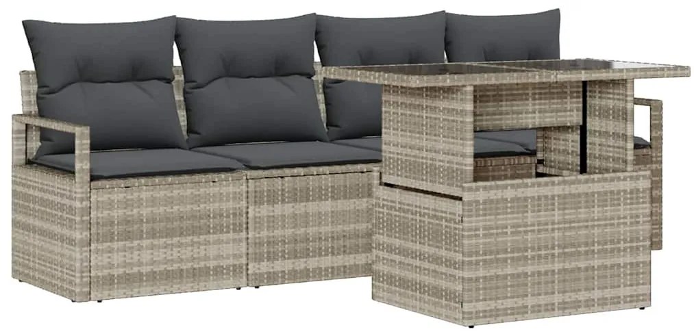 Kerti Kanapé Szett tárolóval 5 pcs Világosszürke Poli rattan