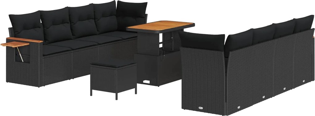 vidaXL Kerti Kanapé Szett 11 pcs Fekete Poli rattan és porfestett acél