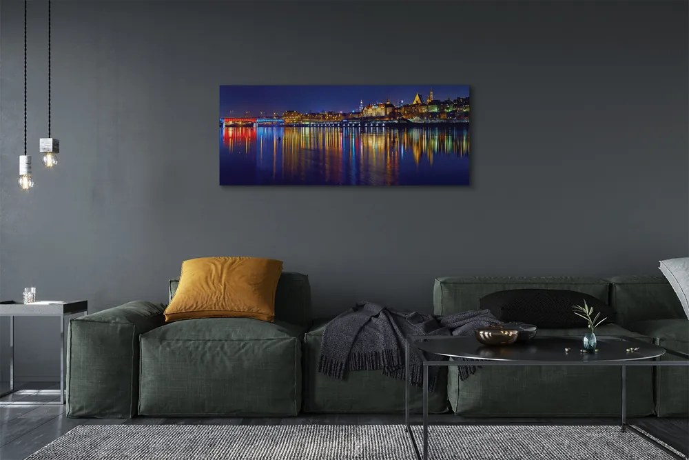 Canvas képek Varsó város éjszaka folyó híd 120x60 cm
