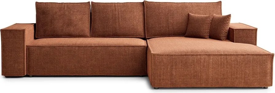 Rézszínű zsenília kinyitható-tárolóhelyes sarokkanapé (jobb oldali-heverő résszel) Maze – Maison de Rêve