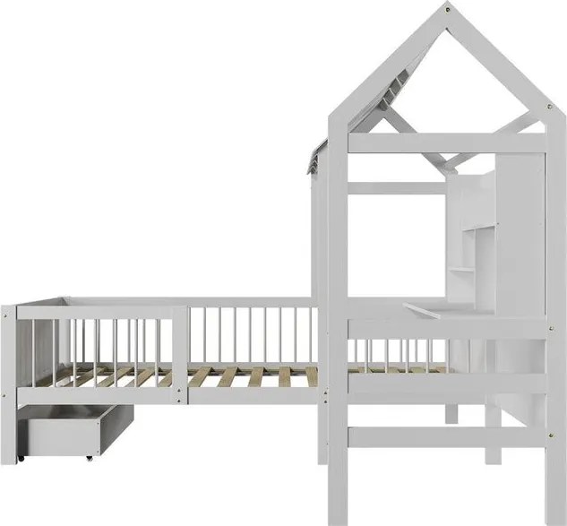 Gyerekágy-ház tárolóhellyel és asztallal fehér