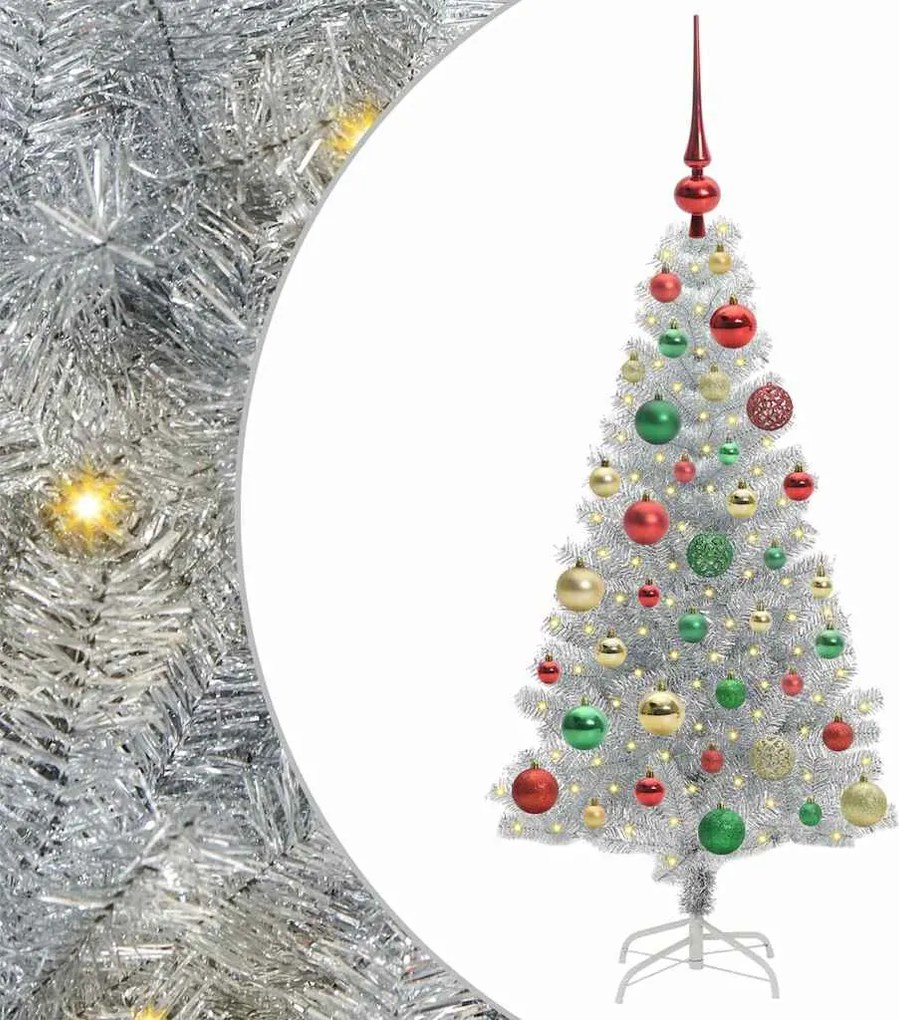 vidaXL Karácsonyfa 150 LED-del állvánnyal Ezüst 120 cm PET