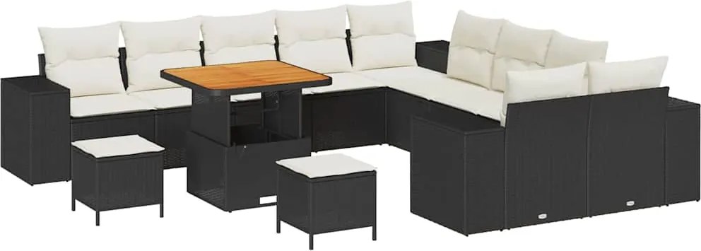 vidaXL Kerti Kanapé Szett párnával 13 pcs Fekete polirattan