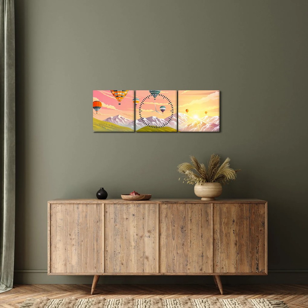 Léggömbök képe a táj felett (órával) (90x30 cm)